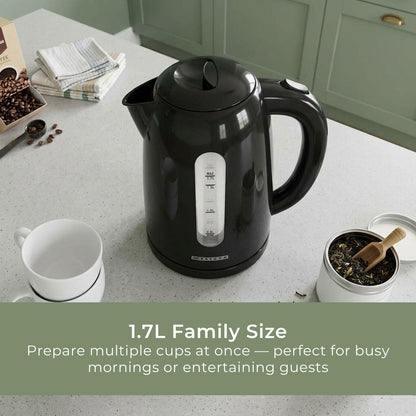 MELISSA Electric Kettle 1.7 l | Plastic | Black | Rotatable 360 degrees | Concealed heating element | Boil-dry protection