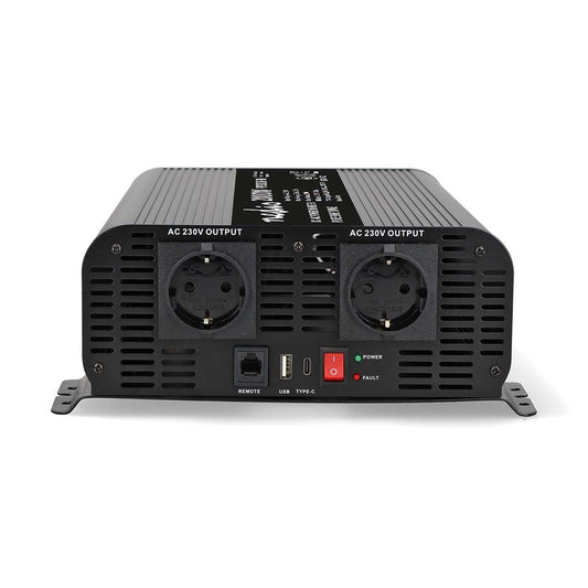 Nedis Power Inverter Pure Sine Wave | Input voltage: 24 V DC | Device power output connection(s): Type F (CEE 7/3) / USB-A / USB-C™ | 230 V AC 50 Hz | 2000 W | Peak power output: 4000 W | Screw Terminal | Pure Sine Wave | Fuse | Black