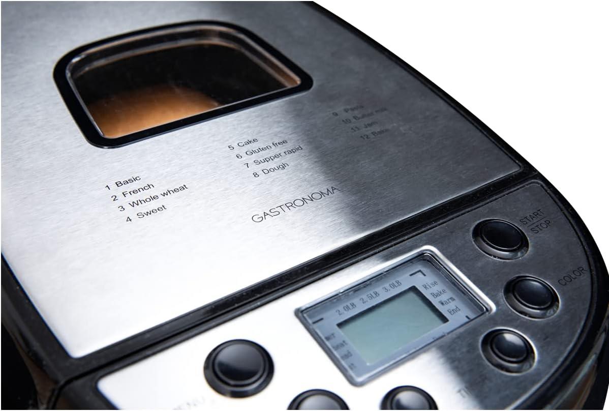 Gastronoma 18260001 | Automatic Bread Maker | 12 Digital Preset Programs | Time | LCD Screen | Black