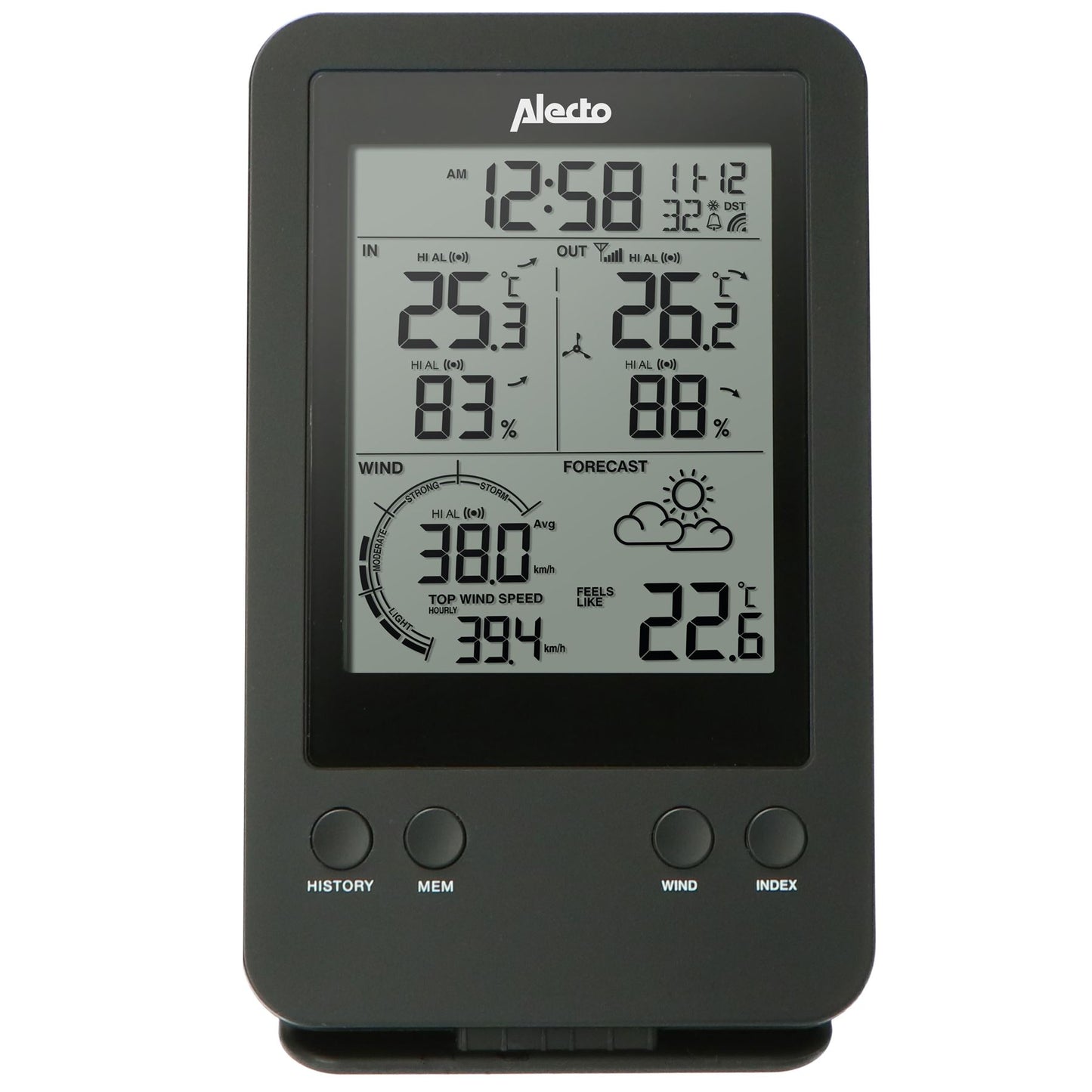 Alecto Weather Station | Indoor and Outdoor Temperature, Forcast, Wind, Humidity & More | Outside Wireless sensor | Black