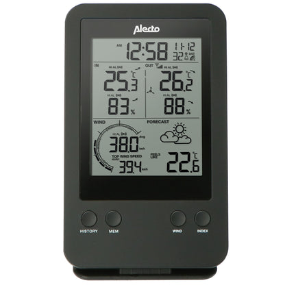 Alecto Weather Station | Indoor and Outdoor Temperature, Forcast, Wind, Humidity & More | Outside Wireless sensor | Black