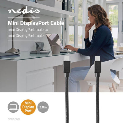 Nedis CCGB37504BK20 | Mini DisplayPort Cable | DisplayPort 1.4 | Mini DisplayPort Male | Mini DisplayPort Male | 48 Gbps | Nickel Plated | 2.00 m | Round | PVC | Black | Blister