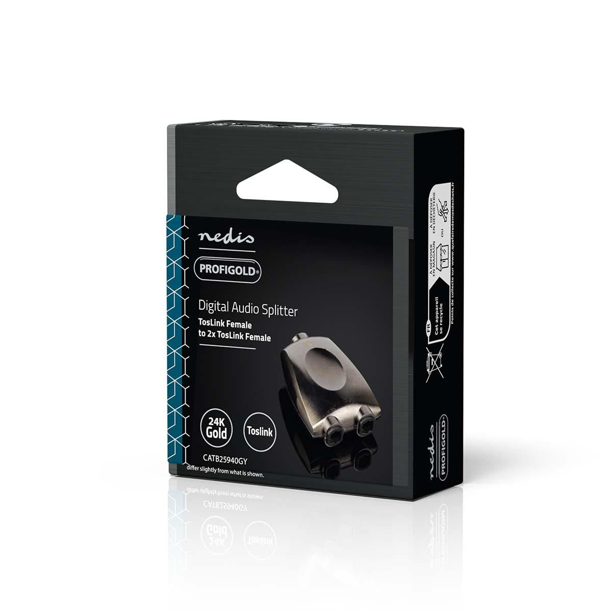 Nedis CATB25940GY | TosLink Adapter | TosLink Female | 2x TosLink Female | Splitter | Aluminium | Gun Metal Grey | 1 pcs | Box