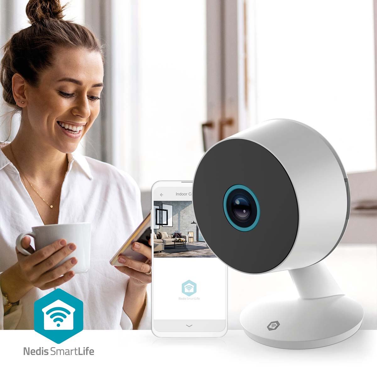 Nedis SmartLife Indoor Camera | Wi-Fi | 3MP Full HD 1296p | Cloud Storage (optional) / microSD (not included) / Onvif | With motion sensor | Night vision | White
