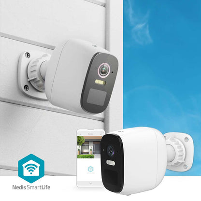 Nedis SmartLife Outdoor Camera | Wi-Fi | Spotlight | 4MP Quad HD 1440p / 2560x1440 | Pan tilt | IP66 | Max. battery life: 10 Months | Cloud Storage (optional) / microSD (not included) | 5 V DC | With motion sensor | Night vision | White