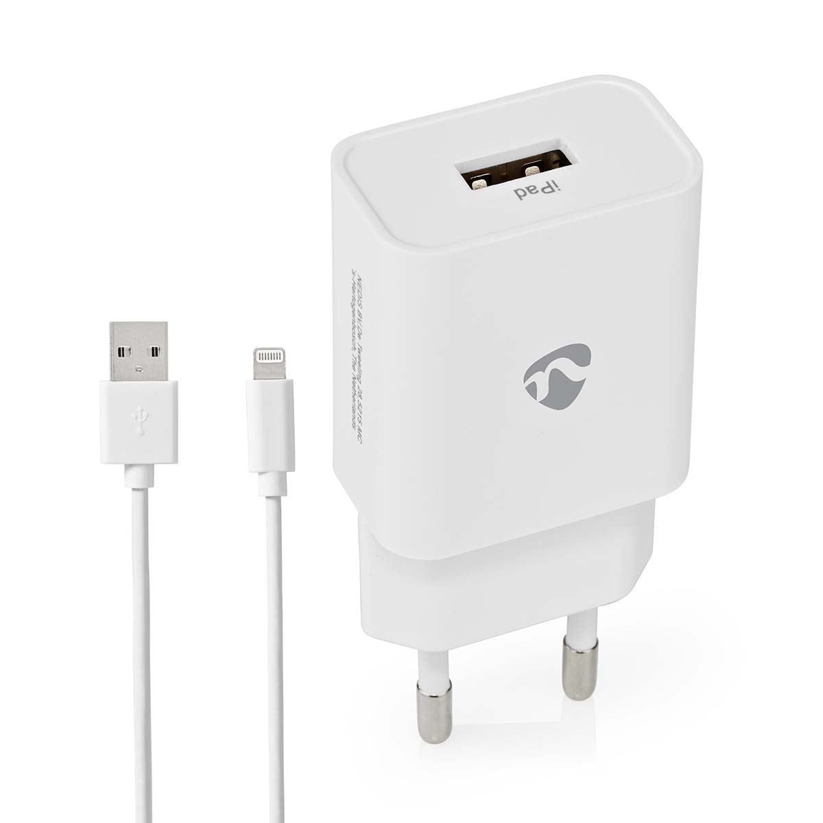 Nedis Wall Charger | 12 W | Quick charge feature | 1x 2.4 A | Number of outputs: 1 | USB-A | Lightning 8-Pin (Loose) Cable | 1.00 m | Single Voltage Output | White