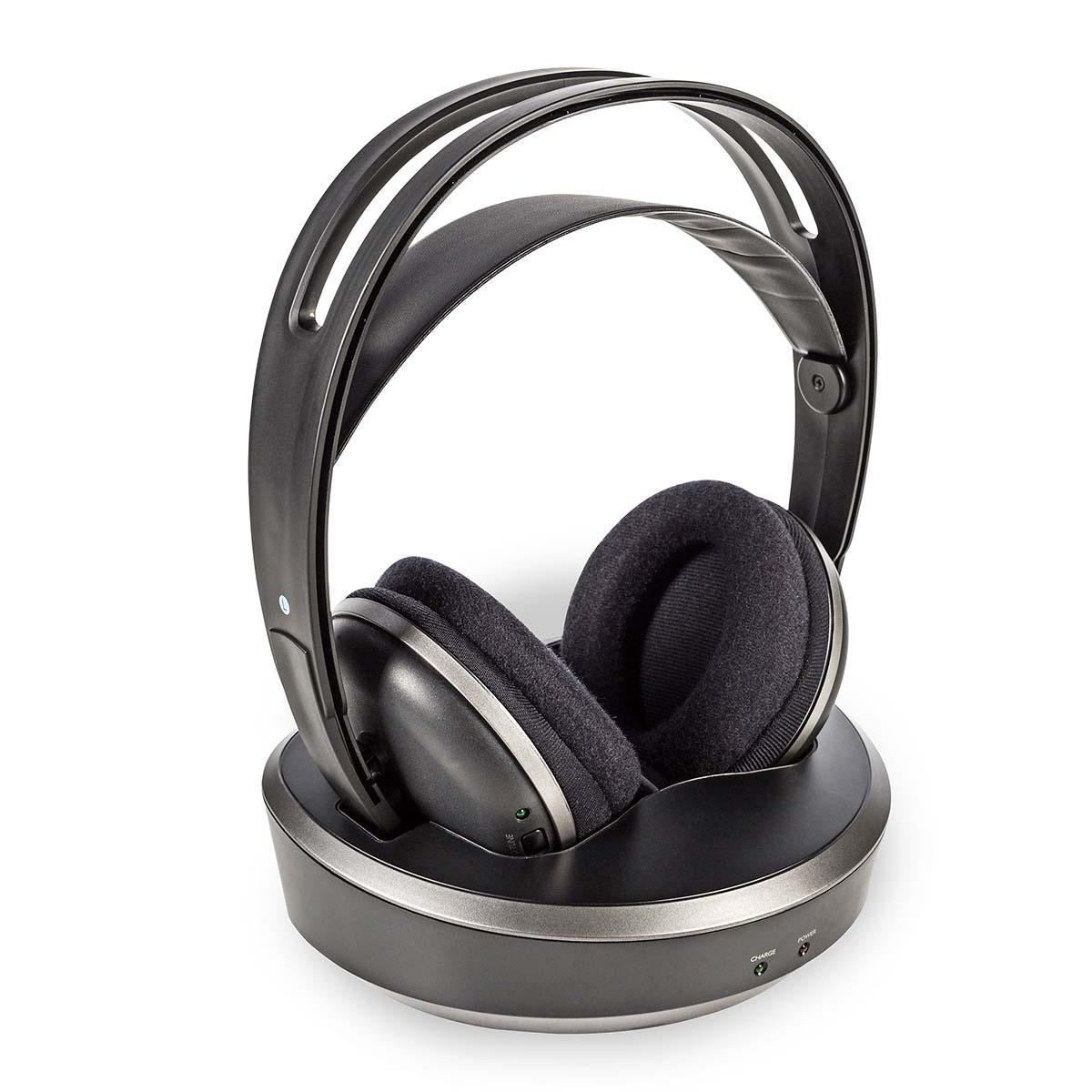 Nedis Wireless TV Headphones | RF | Over-Ear | Maximum battery play time: 11 hrs | 100 m | Digital Audio | Charging dock | Black / Silver