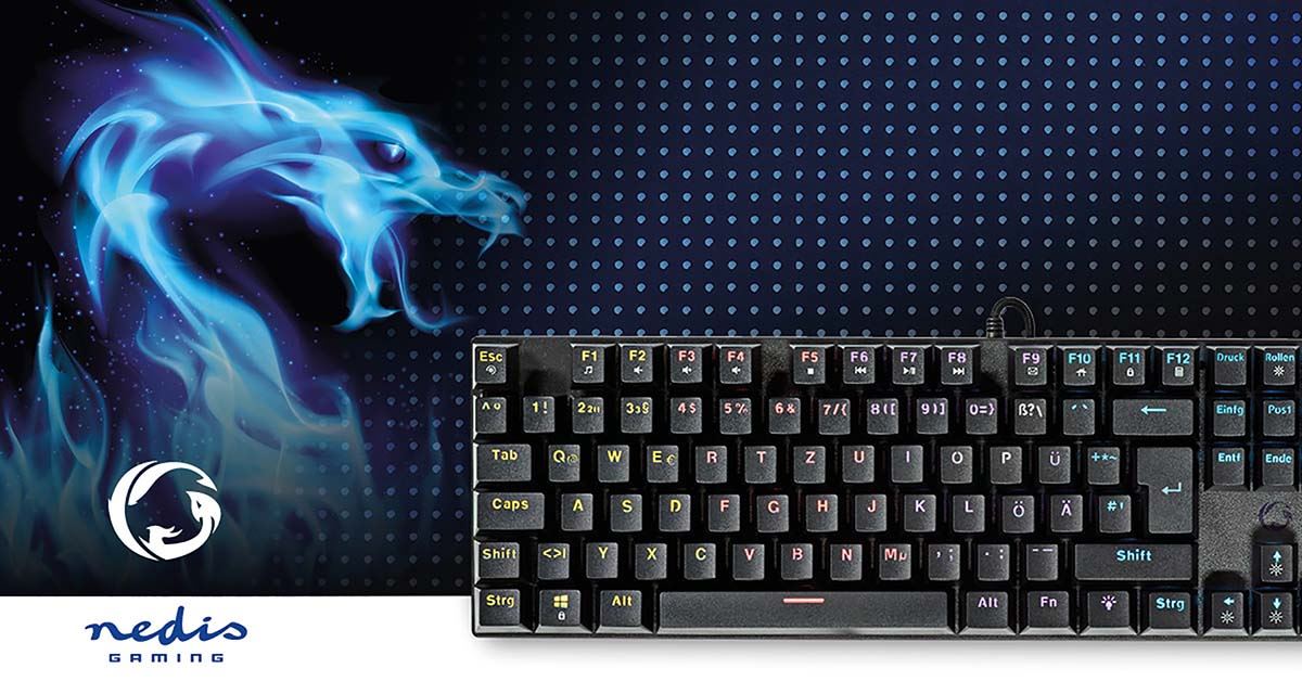 Nedis Wired Gaming Keyboard | USB Type-A | Mechanical Keys | LED | German | DE Layout | USB Powered | Power cable length: 1.50 m | Gaming