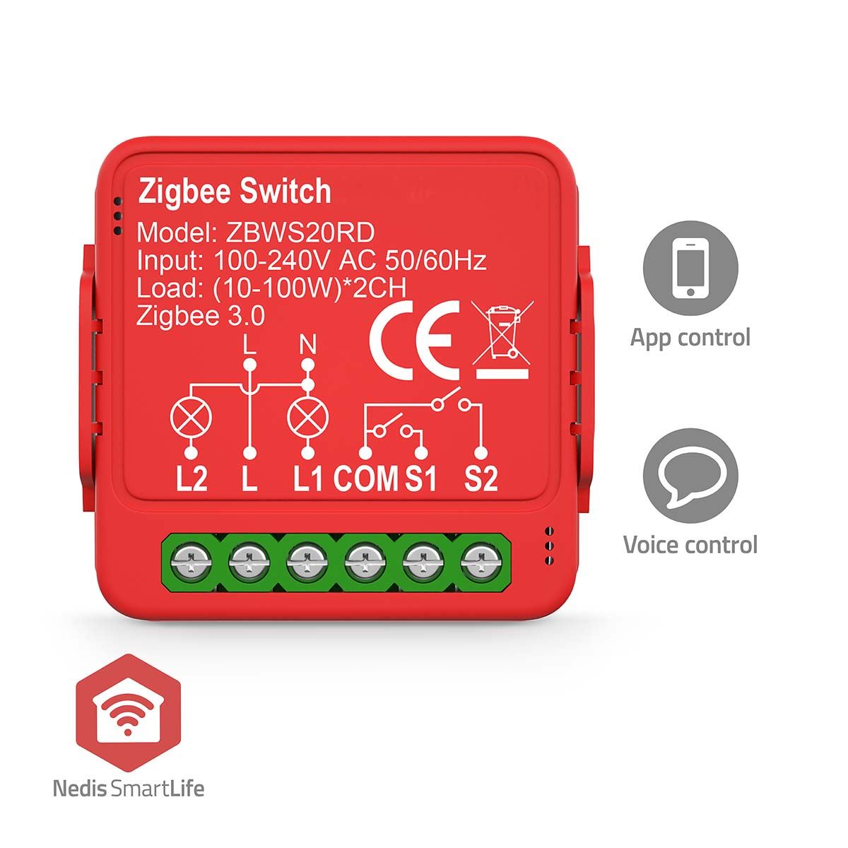 Nedis SmartLife Garage Door Smart Power Switch | Zigbee 3.0 | 2x100 W | Terminal Connection | App available for: Android™ / IOS