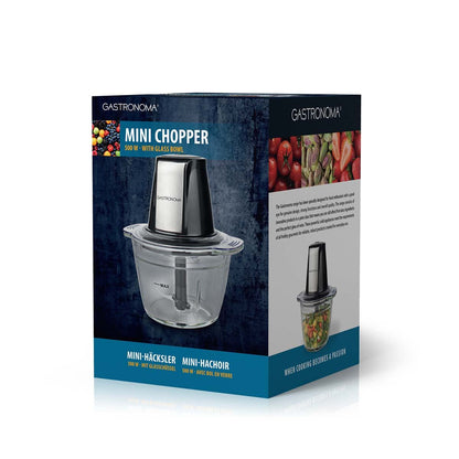 Gastronoma 18210101 | Mini Food Chopper | 500 W | 1000 ml | Glass Bowl | 1-Speed | Black / Stainless Steel