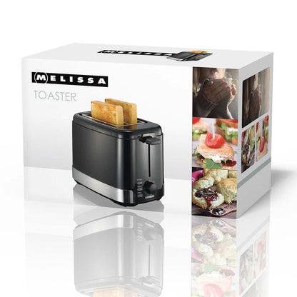 MELISSA Toaster 2 Bread Slices | 2 Wide Slots | Browning levels: 7 | Bun Warmer | Defrost feature | 800 W | Black