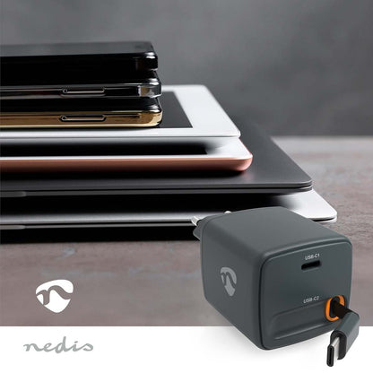 Nedis WCHARC65WBK | Wall Charger | With Retractable Cable | 65 W | GaN | PD3.0 30W | 3.0 / 3.25 A | Number of outputs: 1 | USB-C™ | USB-C™ Retractable Cable | 0.75 m | Automatic Voltage Selection | Black
