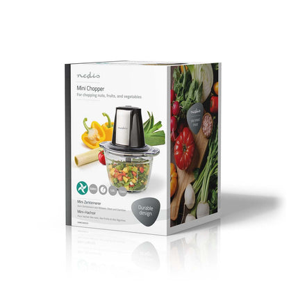 Nedis Food Chopper | 500 W | 1 l | Glass | 1-Speed Setting | Black / Silver