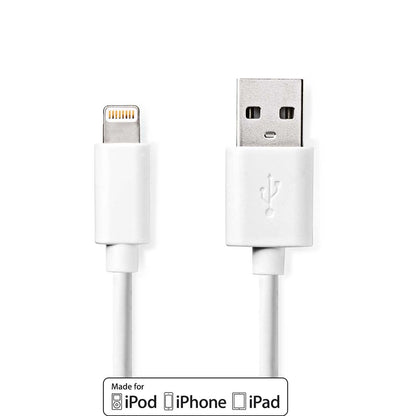 Nedis Lightning Cable | USB 2.0 | Apple Lightning 8-Pin | USB-A Male | 480 Mbps | Nickel Plated | 2.00 m | Round | PVC | White | Box