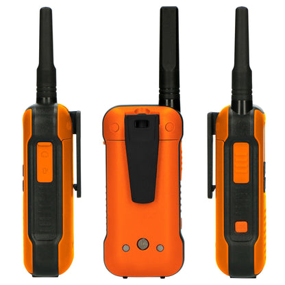 Alecto FR300OE | Walkie-Talkie Set | 2 Handsets | Up to 10 km | Frequency channels: 16 | PTT / VOX | 110 h standby| Charging base included | Headphone output | Orange