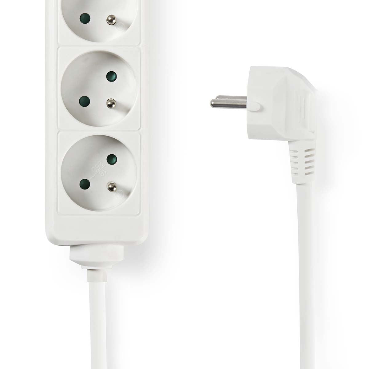 Nedis Extension Socket | Type E (CEE 7/6) | 6-Way | 1.50 m | 3680 W | 16 A | Kind of grounding: Pin Earth | 230 V AC 50/60 Hz | Socket angle: 45 ° | H05VV-F 3G1.5mm² | White
