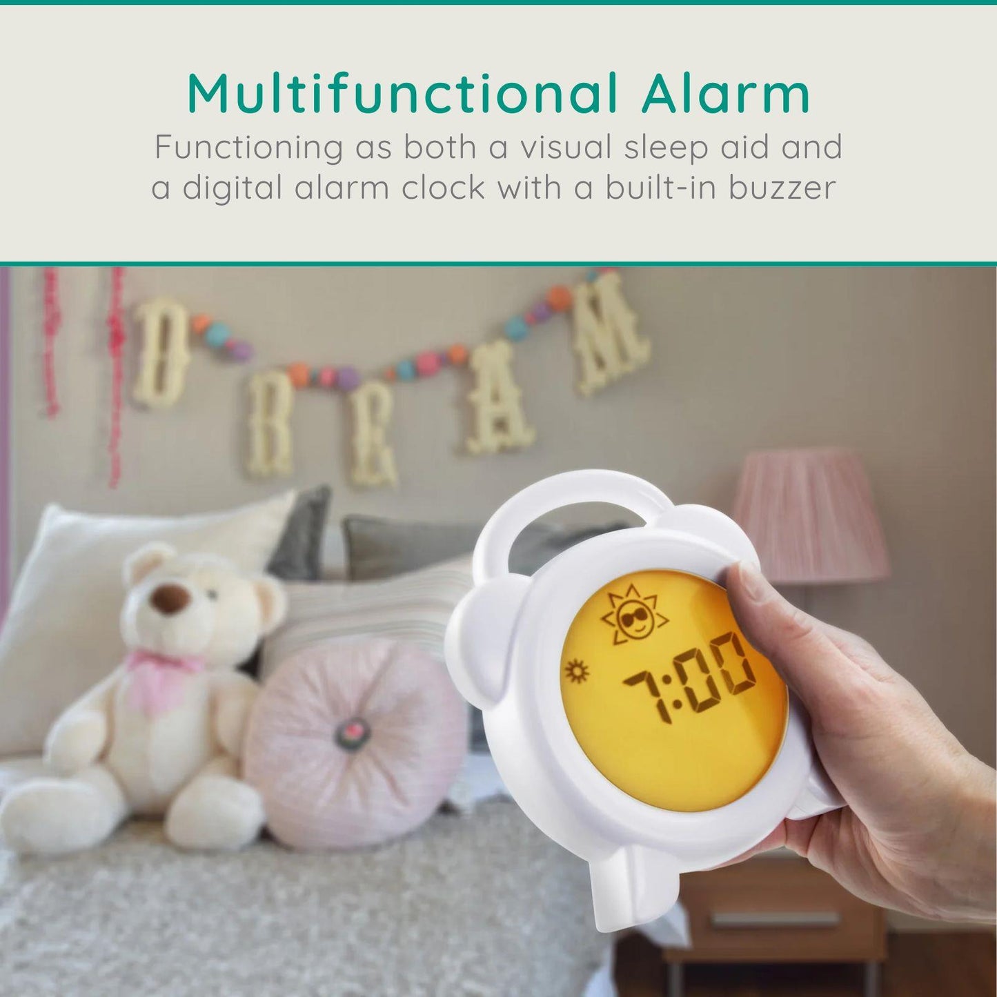 Alecto Childrens Sleep Trainer Night Light and Alarm Clock | White