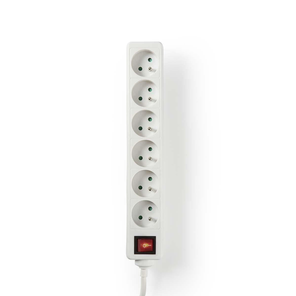 Nedis Extension Socket | Type E (CEE 7/6) | 6-Way | 1.50 m | 3680 W | 16 A | Kind of grounding: Pin Earth | 230 V AC 50/60 Hz | Socket angle: 45 ° | H05VV-F 3G1.5mm² | On/Off switch | White