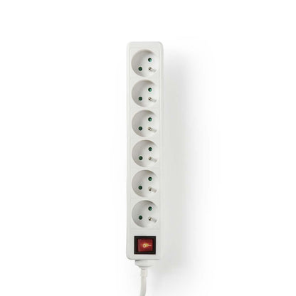 Nedis Extension Socket | Type E (CEE 7/6) | 6-Way | 1.50 m | 3680 W | 16 A | Kind of grounding: Pin Earth | 230 V AC 50/60 Hz | Socket angle: 45 ° | H05VV-F 3G1.5mm² | On/Off switch | White