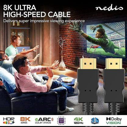 Nedis Ultra High Speed HDMI™ Cable | HDMI™ Connector | HDMI™ Connector | 8K@60Hz | 48 Gbps | 1.00 m | Round | 6.0 mm | Black | Envelope