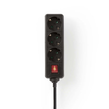 Nedis Extension Socket | Type F (CEE 7/7) | 3-Way | 1.50 m | 3680 W | 16 A | Kind of grounding: Side Contacts | 230 V AC 50/60 Hz | Socket angle: 45 ° | H05VV-F 3G1.5mm² | On/Off switch | Black