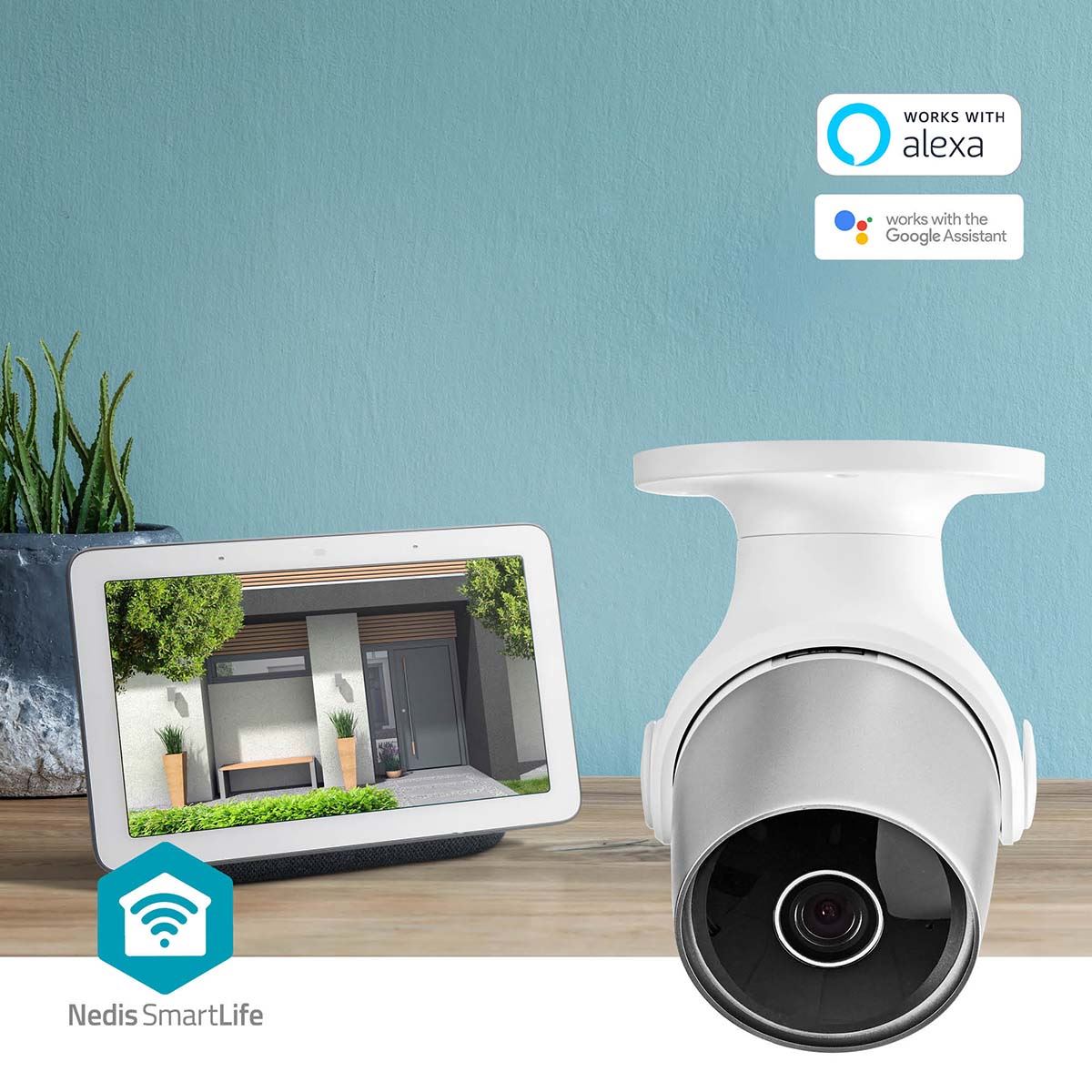 Nedis SmartLife Outdoor Camera | Wi-Fi | Full HD 1080p | IP65 | Cloud Storage (optional) / microSD (not included) | 12 V DC | With motion sensor | Night vision | Silver / White