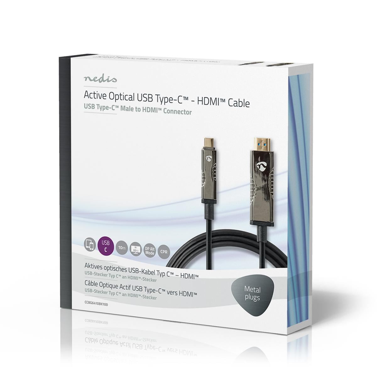 Nedis Active Optical USB Cable | USB-C™ Male | HDMI™ Connector | 18 Gbps | 10.0 m | Round | PVC | Black | Gift Box