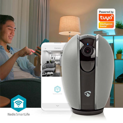 Nedis SmartLife Indoor Camera | Wi-Fi | Full HD 1080p | Pan tilt | Cloud Storage (optional) / microSD (not included) | With motion sensor | Night vision | Dark Grey / White