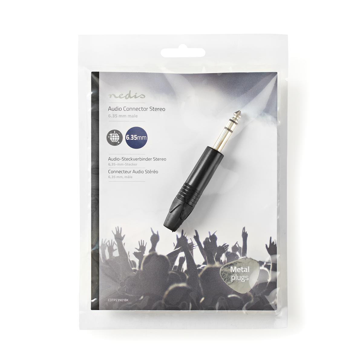 Nedis COTP23901BK | 6.35 mm Connector | Straight | Male | Nickel Plated | Solder | Cable input diameter: 6.0 mm | Aluminium | Black | Polybag | 1 pcs