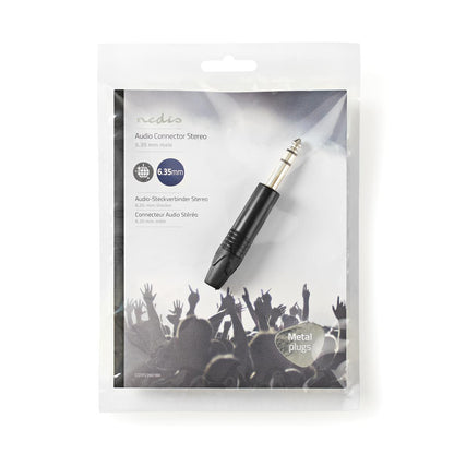 Nedis COTP23901BK | 6.35 mm Connector | Straight | Male | Nickel Plated | Solder | Cable input diameter: 6.0 mm | Aluminium | Black | Polybag | 1 pcs