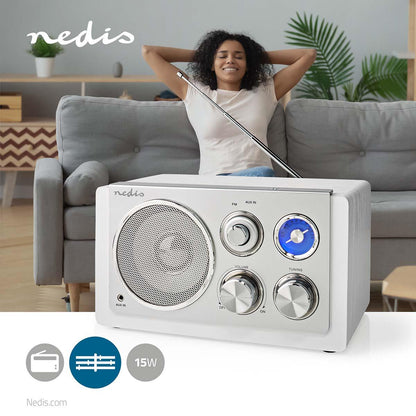 Nedis FM Radio | Table Design | FM | Mains Powered | Analogue | 15 W | IP20 | White