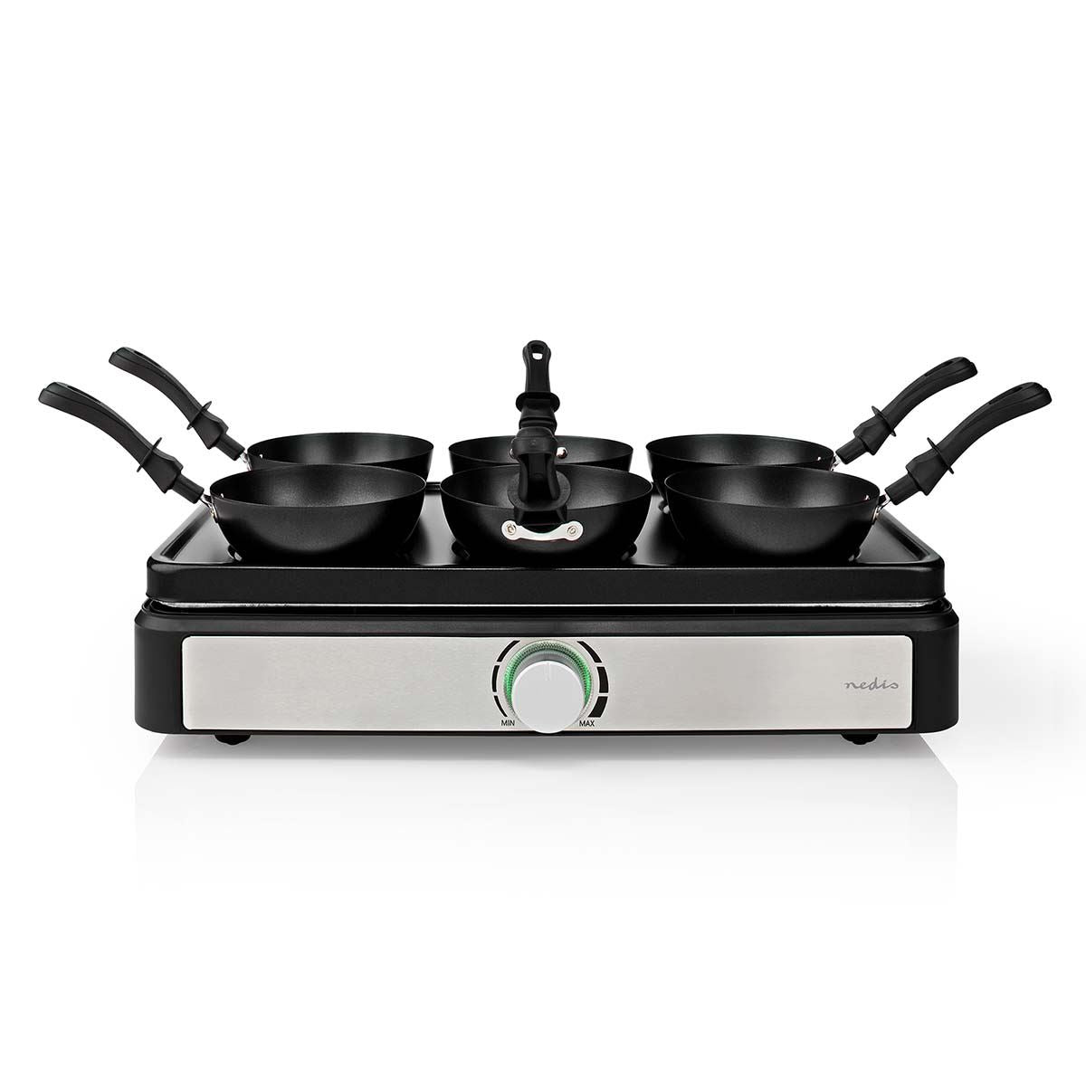 Nedis Party Wok Set | Grill | 6 Persons | Spatula | Temperature setting | Non stick coating | Rectangle