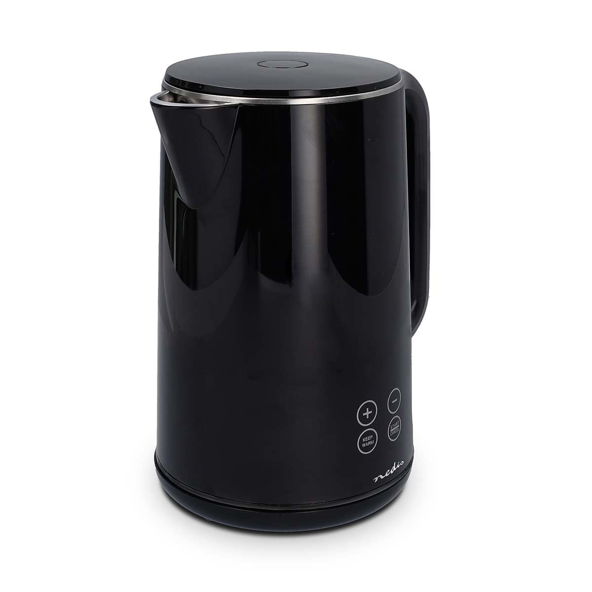 Nedis Electric Kettle | 1.7 l | Plastic | Black | 50,60,70,80,90,100 °C | Temperature indicator | Rotatable 360 degrees | Concealed heating element | Strix® controller | Boil-dry protection