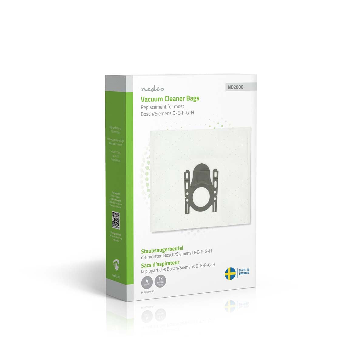 Nedis Vacuum Cleaner Bag | 4 pcs | Synthetic | Most sold for: Bosch / Siemens D - E - F - G - H | White