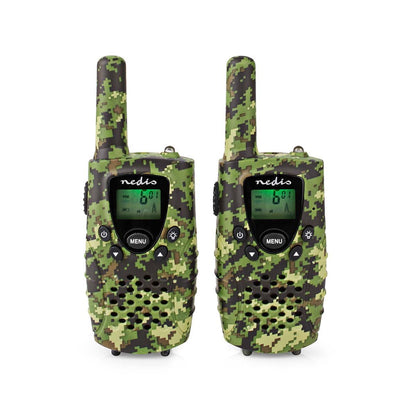 Nedis Walkie-Talkie Set | 2 Handsets | Up to 8 km | Frequency channels: 8 | PTT / VOX | up to 2.5 Hours | Headphone output | 2 Headsets | Travel case included | Green