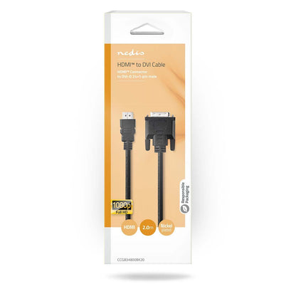 Nedis HDMI™ Cable | HDMI™ Connector | DVI-D 24+1-Pin Male | 1080p | Nickel Plated | 2.00 m | Straight | PVC | Black | Box