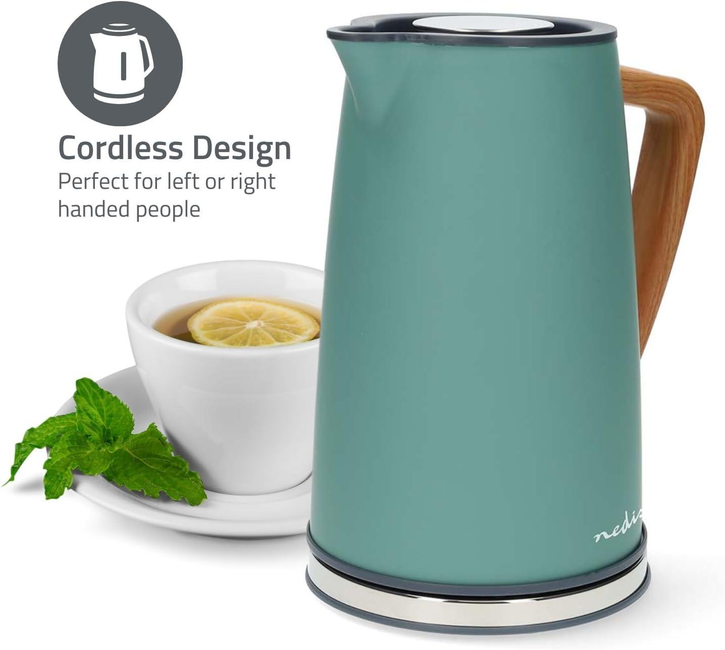 Nedis Electric Kettle | 1.7 l | Soft-Touch | Green | Rotatable 360 degrees | Concealed heating element | Strix® controller | Boil-dry protection