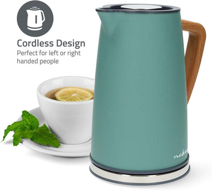 Nedis Electric Kettle | 1.7 l | Soft-Touch | Green | Rotatable 360 degrees | Concealed heating element | Strix® controller | Boil-dry protection