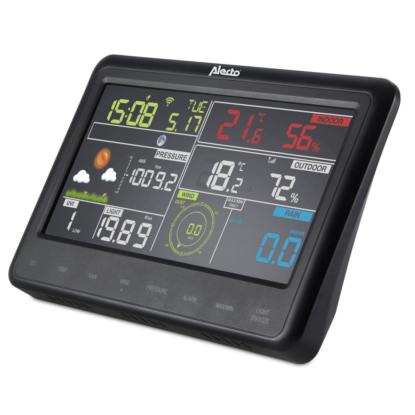 Alecto WS-5500 | 8-in-1 Wi-Fi Smart Weather Station | Indoor and Outdoor Temperature, Forecast, Wind, Pressure, Humidity, Rain & More | Outside Wireless sensor | Application | Grey