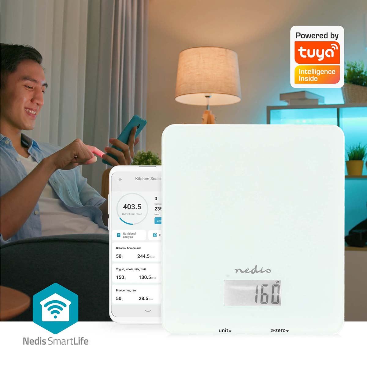 Nedis SmartLife Kitchen Scale | Bluetooth® | Glass / Plastic | White