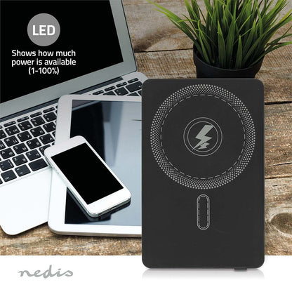 Nedis PBKWL20W025BK | Powerbank | 5000 mAh | Wireless charging | 1.67 / 2.22 / 3.0 A | Number of outputs: 1 | Output connection: 1x USB-C™ | Input connection: 1x USB-C™ | PD3.0 20W | Lithium-Polymer