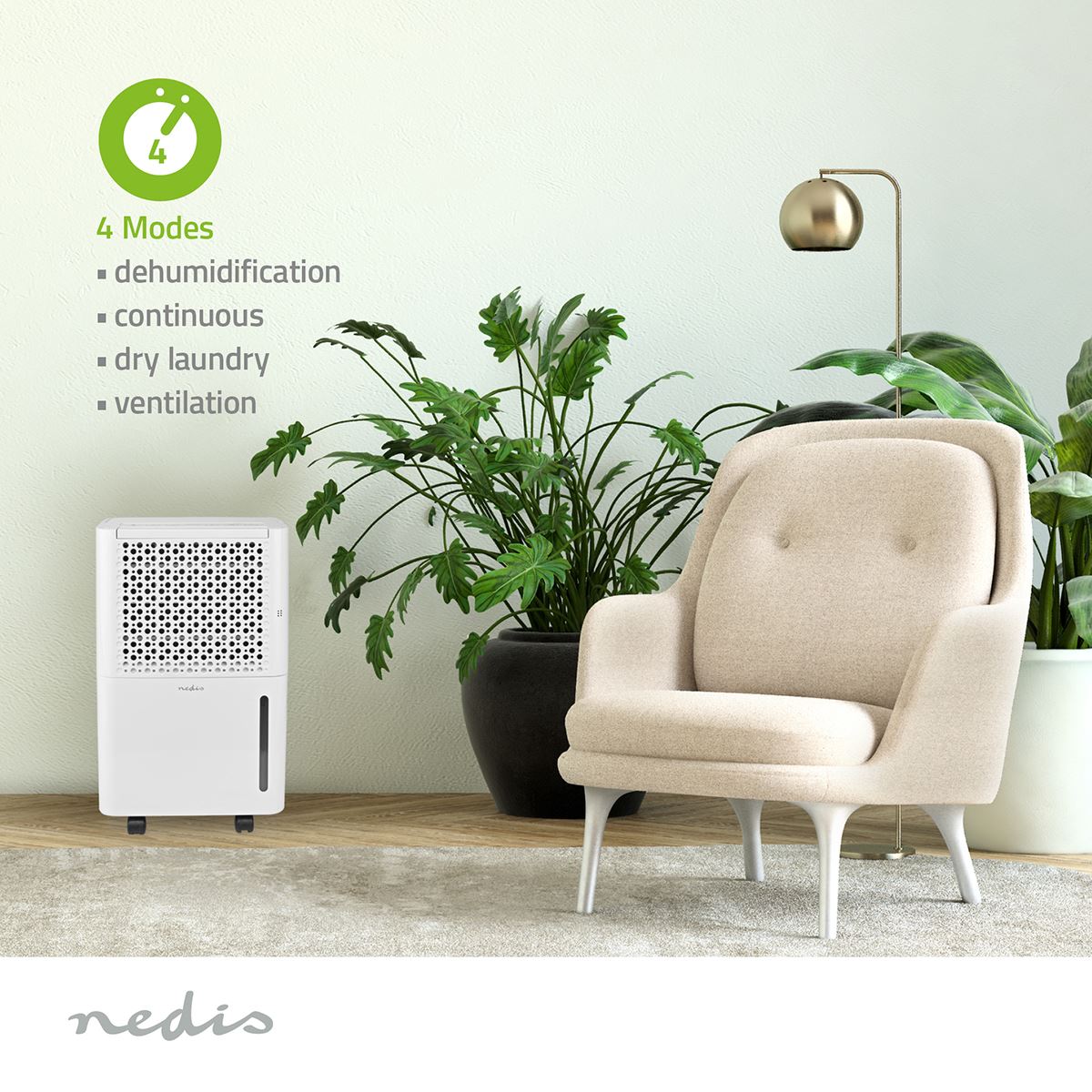 Nedis Dehumidifier | 10 l/Day | Dehumidification / Automatic / Dry laundry / Ventilation | Yes | 100 m³/h