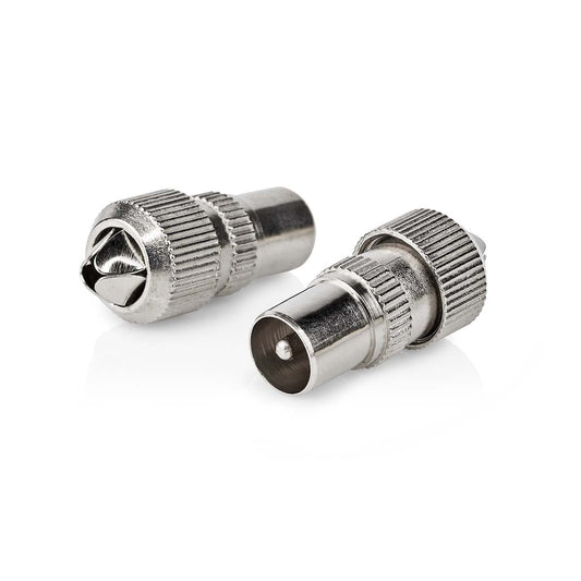 Nedis IEC (Coax) Connector | Straight | Male | Nickel Plated | 75 Ohm | Screw | Cable input diameter: 7.0 mm | Metal | Silver | 2 pcs | Polybag