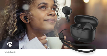 Nedis Fully Wireless Earphones | Bluetooth® | Battery play time: 16 hrs | Touch Control | Charging case | Wireless charging case | Built-in microphone | Voice control support | Black