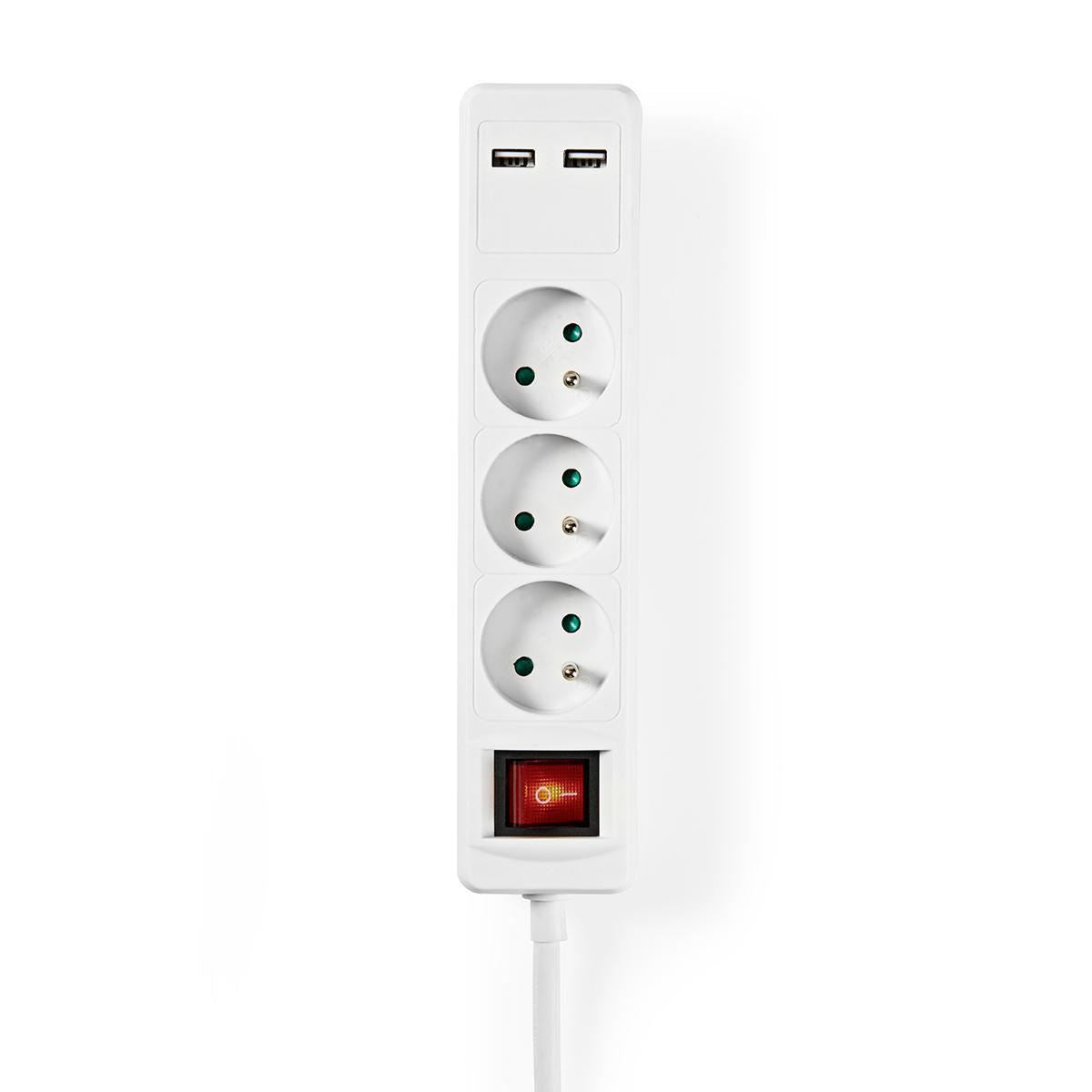 Nedis Extension Socket | Type E (CEE 7/6) | 3-Way | 1.50 m | 3680 W | 16 A | Kind of grounding: Pin Earth | 230 V AC 50/60 Hz | Socket angle: 45 ° | H05VV-F 3G1.5mm² | On/Off switch | White