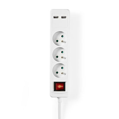 Nedis Extension Socket | Type E (CEE 7/6) | 3-Way | 1.50 m | 3680 W | 16 A | Kind of grounding: Pin Earth | 230 V AC 50/60 Hz | Socket angle: 45 ° | H05VV-F 3G1.5mm² | On/Off switch | White