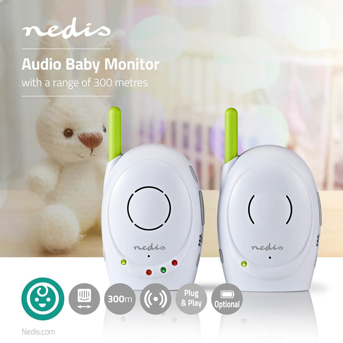 Nedis Baby Monitor | FHSS (Frequency-Hopping Spread Spectrum) | With talk back function | Range: 300 m | Battery Powered / Mains Powered | Green / White