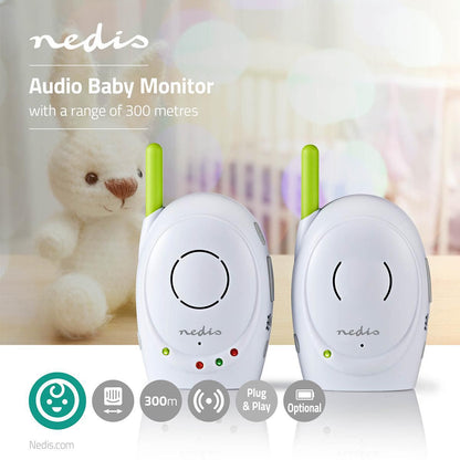 Nedis Baby Monitor | FHSS (Frequency-Hopping Spread Spectrum) | With talk back function | Range: 300 m | Battery Powered / Mains Powered | Green / White