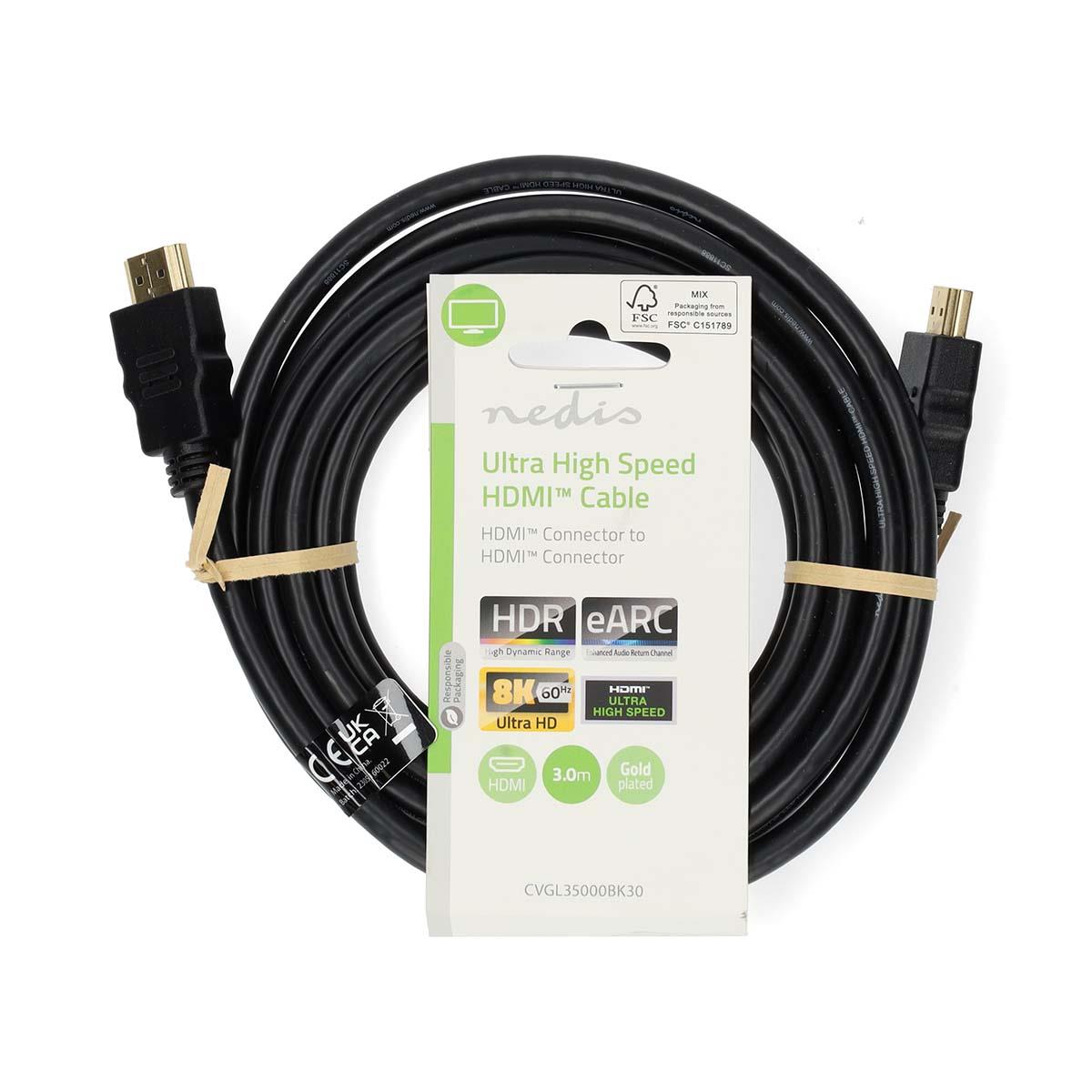 Nedis Ultra High Speed HDMI™ Cable | HDMI™ Connector | HDMI™ Connector | 8K@60Hz | 48 Gbps | 3.00 m | Round | 6.7 mm | Black | Label