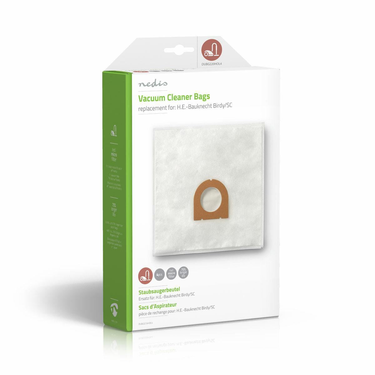 Nedis DUBG220HOL4 | Vacuum Cleaner Bag | 4 pcs | Synthetic | Most sold for: H.E.-Bauknecht Birdy/SC | White